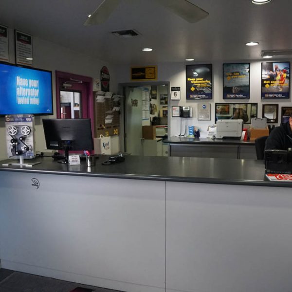 The front desk at the Muffler Shop
